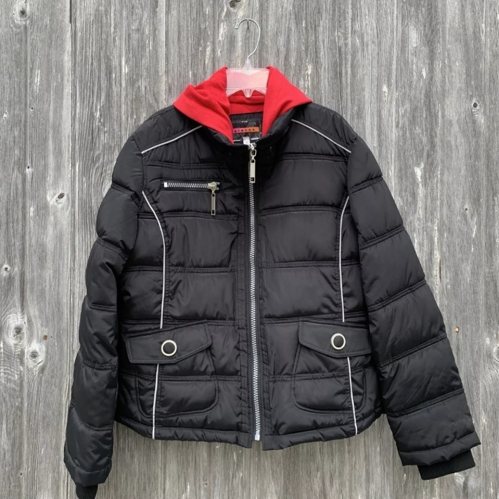 Giacca Black Kids Puffer Coat with Detachable Hood Sz L